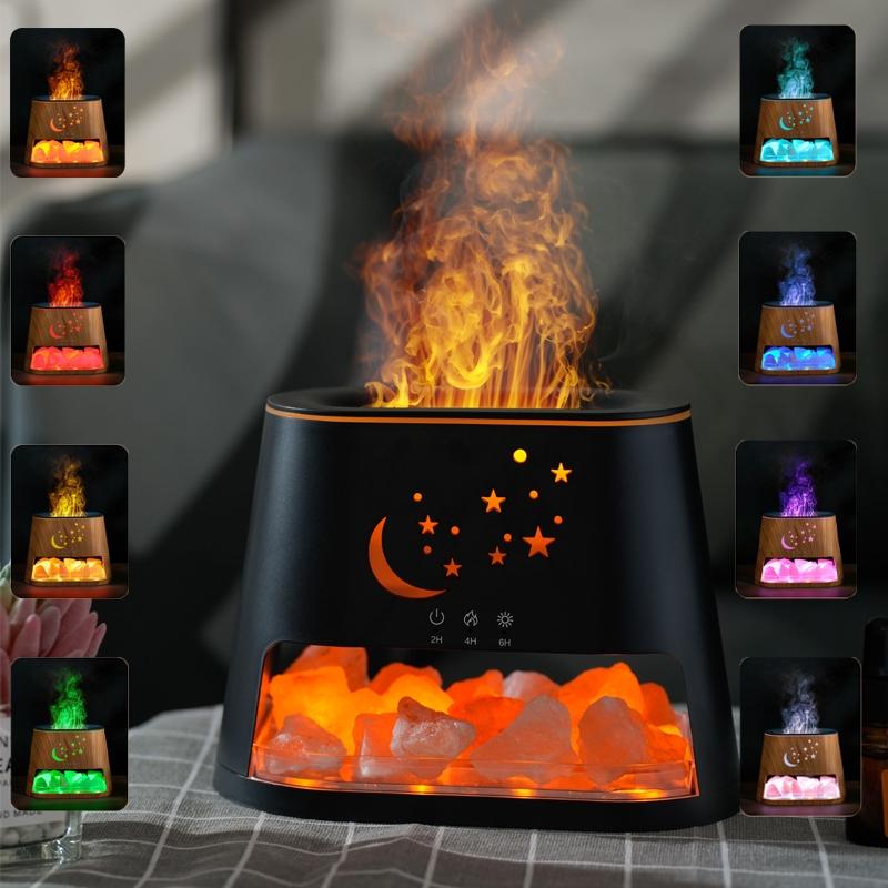 Star Moon Flame Diffuser and Atmosphere Salt Lamp, 8 Color Aromatherapy Diffuser Cool Mist Humidifier with Timer Auto-off Function for Home, Bedroom, Office, Yoga