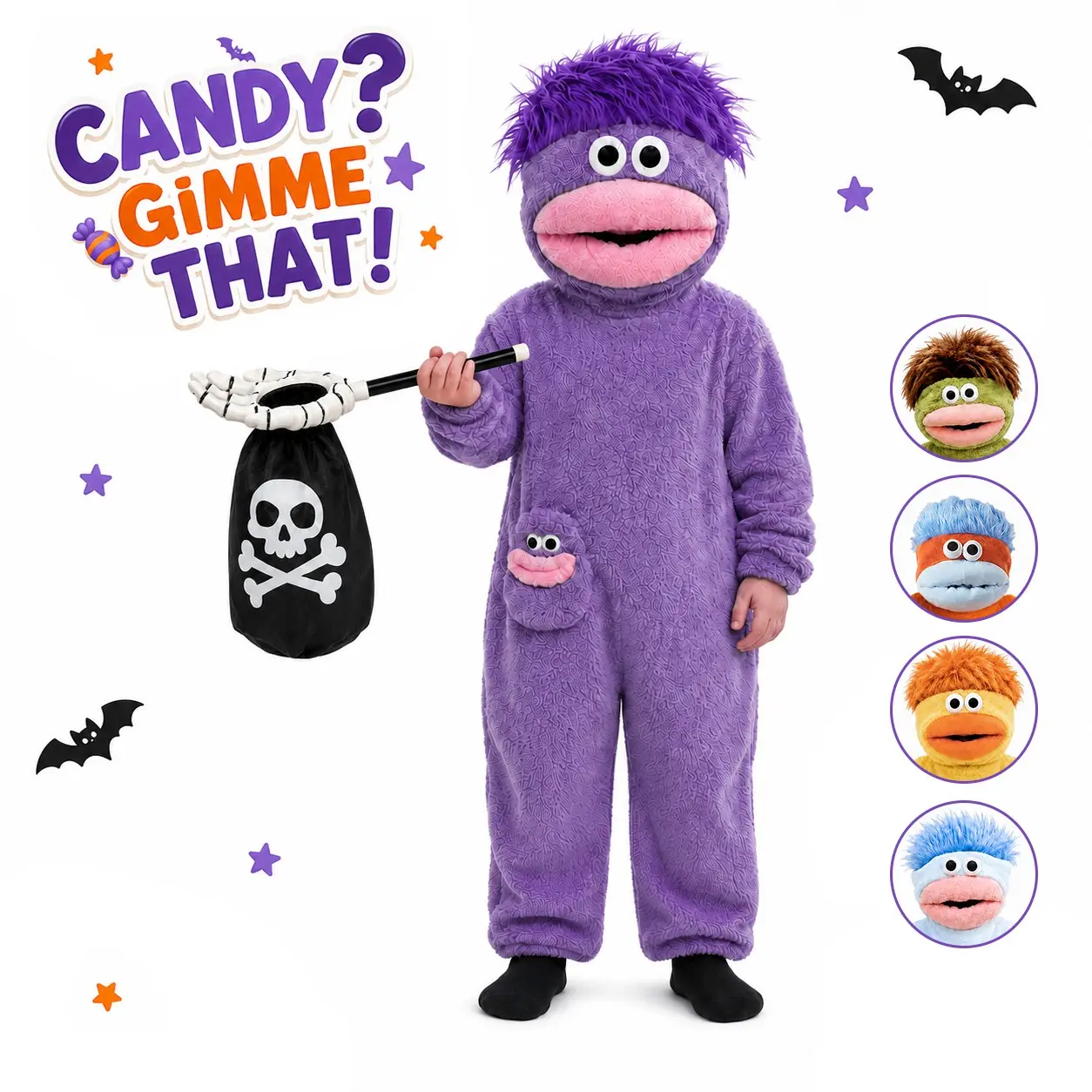 Kids Funny Monster Plush Hooded Onesie Pajamas, Soft Fleece Jumpsuit with Candy Bag, Halloween Christmas Party Costume for Boys Girls
