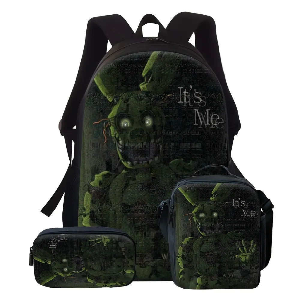 1/2/3/4/5pcs Freddy Horror Rabbit Print Backpack Suitable for School Travel Graduation Gift, Green Themed Student Backpack with Zipper Closure & Adjustable Straps, Backpack for, Freddy for School Supplies, for Teenager
