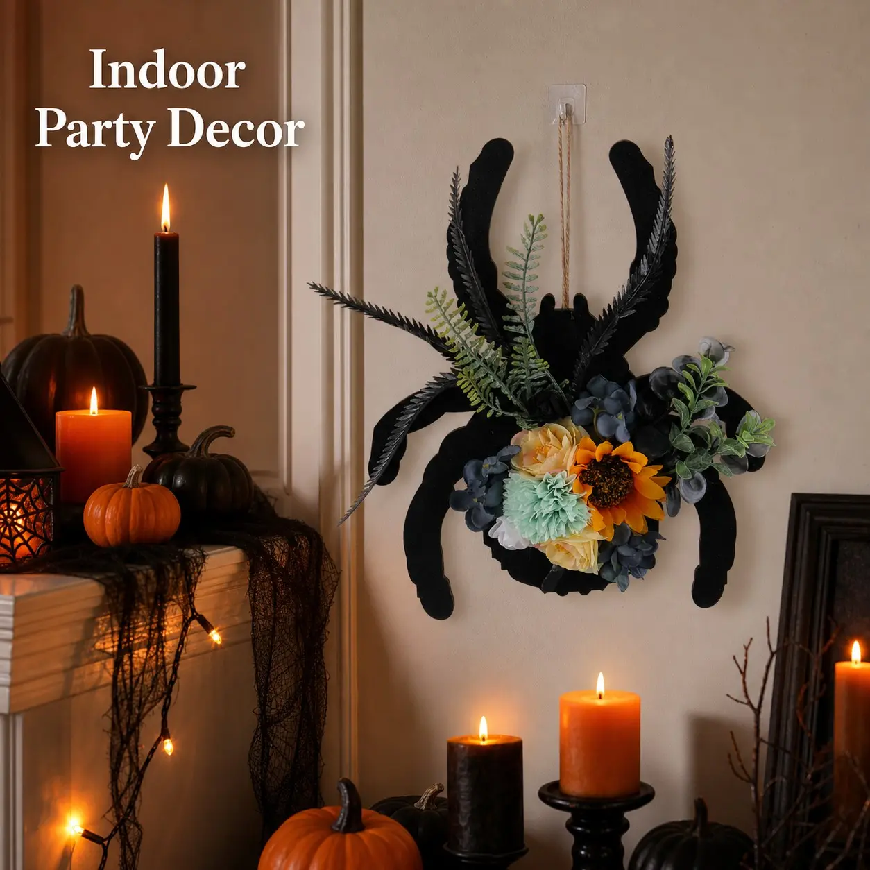 Halloween Spider Door Decoration Artificial Flower with Hang Tag Home Window Hang Decoration for Halloween Party Decor