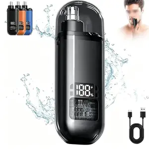 Portable Electric Nose Hair Trimmer,Rechargeable Painless Eyebrow Facial Hair Shaver,LED Display,Waterproof Dual Edge Blades Clipper,Compact IPX7 Safe Distance Trimming,Cordless Personal Care Appliances,Mens Daily Grooming Tool Gift,Digital Beard Trimmers
