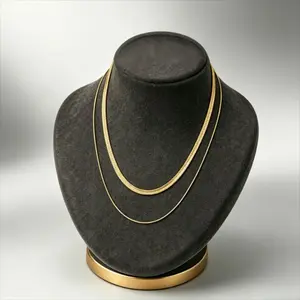 Women Fashion Vintage Double Layer Snake Chain Stackable Titanium Steel Necklace Minimalist Dainty Gold Flat Herringbone Choker Non Tarnish Waterproof Everyday Wear Jewelry Gift For Ladies Trendy Layering Neck Accessory