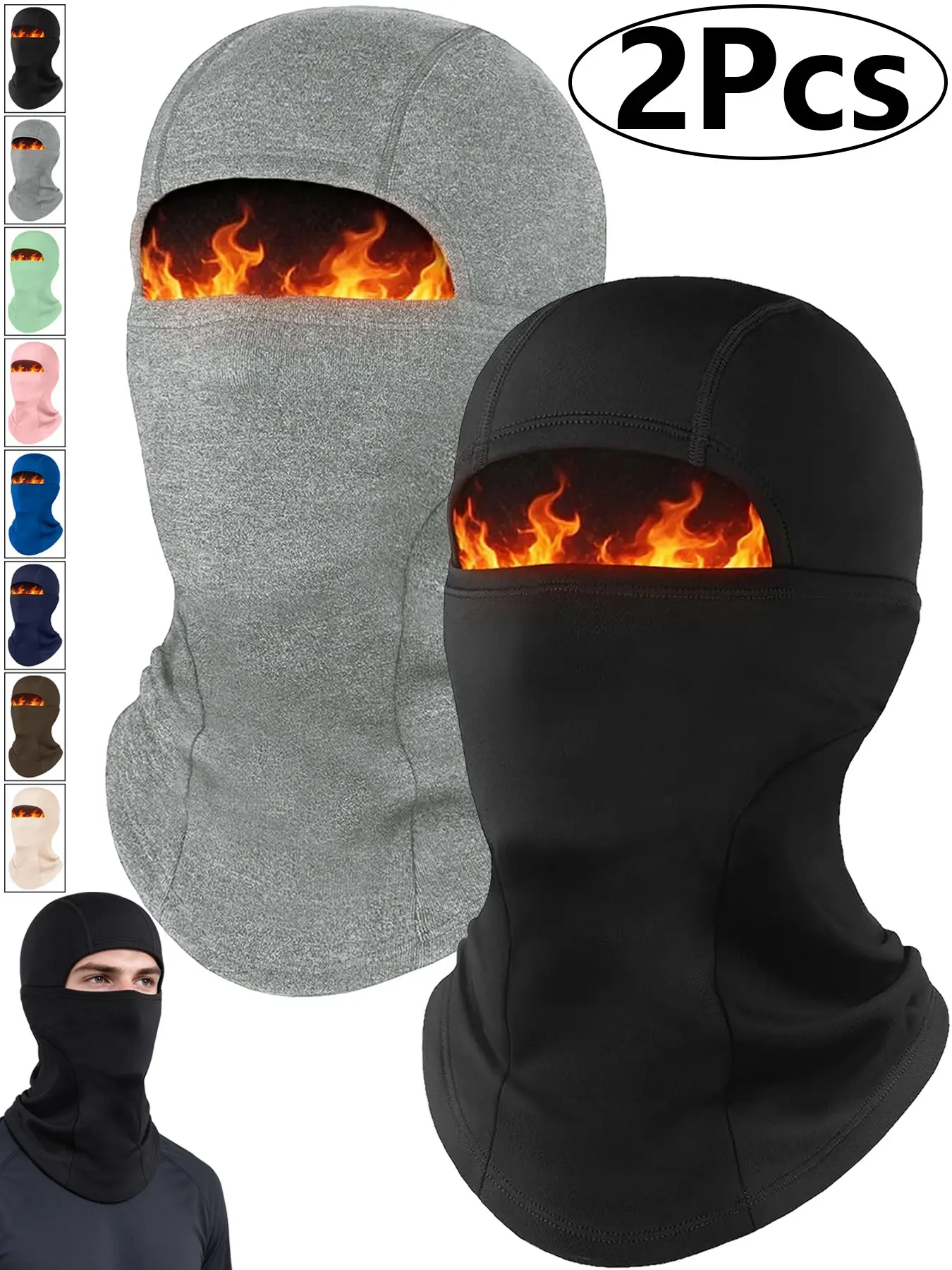 2pcs Balaclava Windproof Warm Ski Face Mask, Winter Neck Gaiter, Four-Way Stretch, Safe for Helmet Wear, Ideal for Skiing, Cycling, Cold Weather