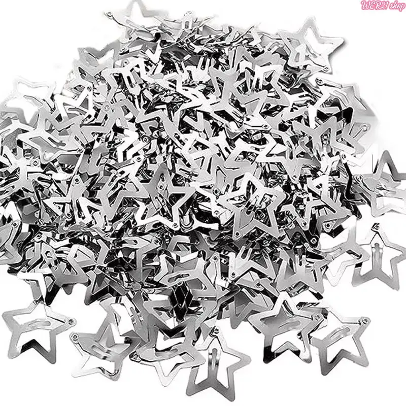10/25/50/100/200Pcs Y2K Silver Star Hair Clips, Shiny Metal Snap Barrettes, Trendy Jewel Hair Grips, Cute Decorative Hair Accessories for Girls, Daily Styling, Party & Festival Looks