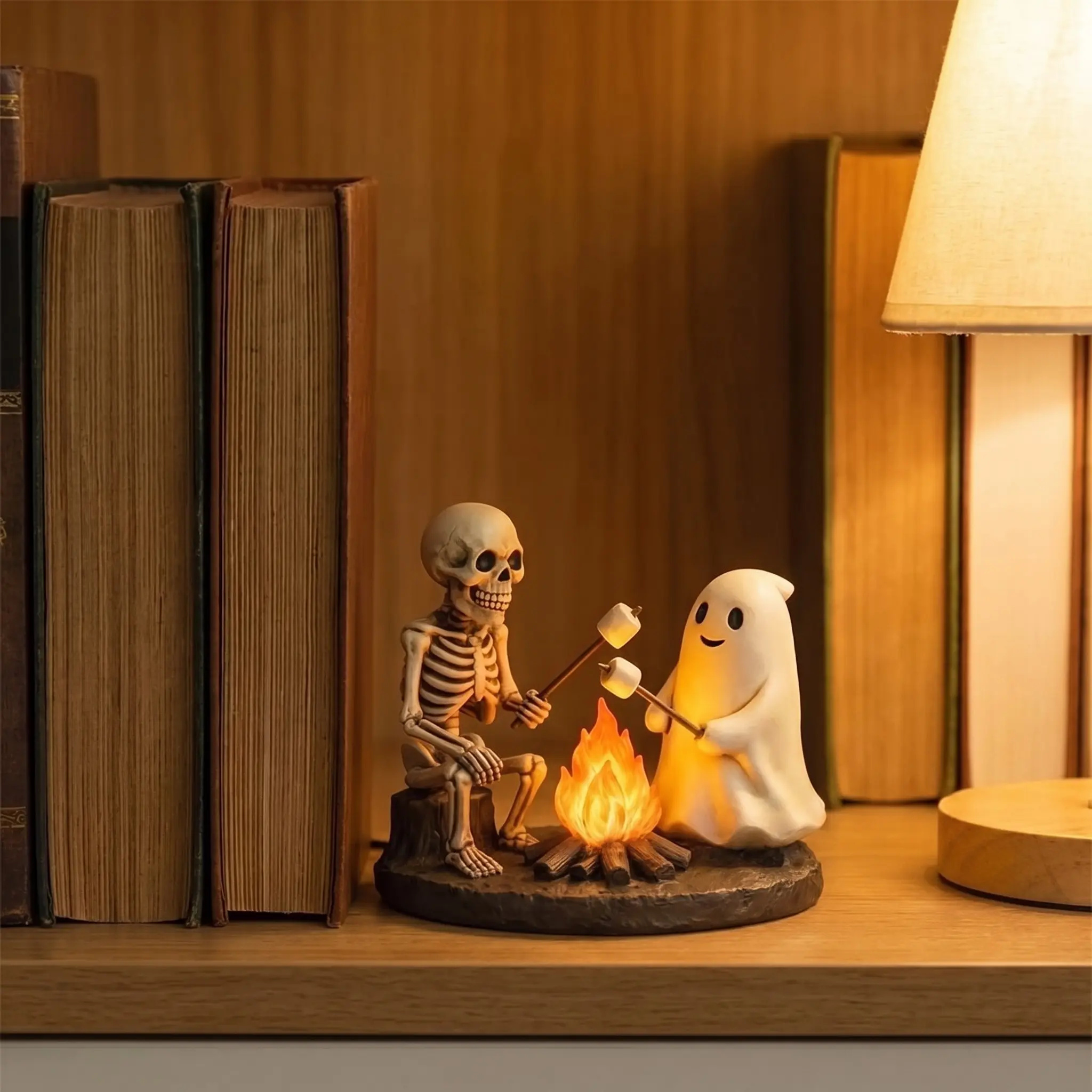 Realistic Flickering Resin Campfire Lamp, Roasting Marshmallow, Cozy Glow for Mantel, Desk, Bedside, Year-Round Calm for Adults