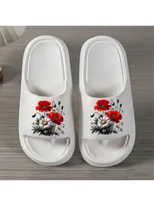 1 pair of new unisex slippers, red poppy and daisy floral pattern, indoor/outdoor slippers, holiday gift slippers, women's home shoes, room slippers, birthday gift slippers, casual slippers