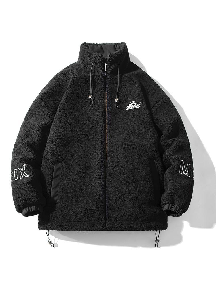 Men's stand collar lambskin embroidered warm cotton clothing Large loose casual fleece thick coat American street style letter embroidery fleece jacket Men's stand collar lambskin embroidered warm cotton clothing Large loose casual fleece thick coat American street style letter embroidery fleece jacket