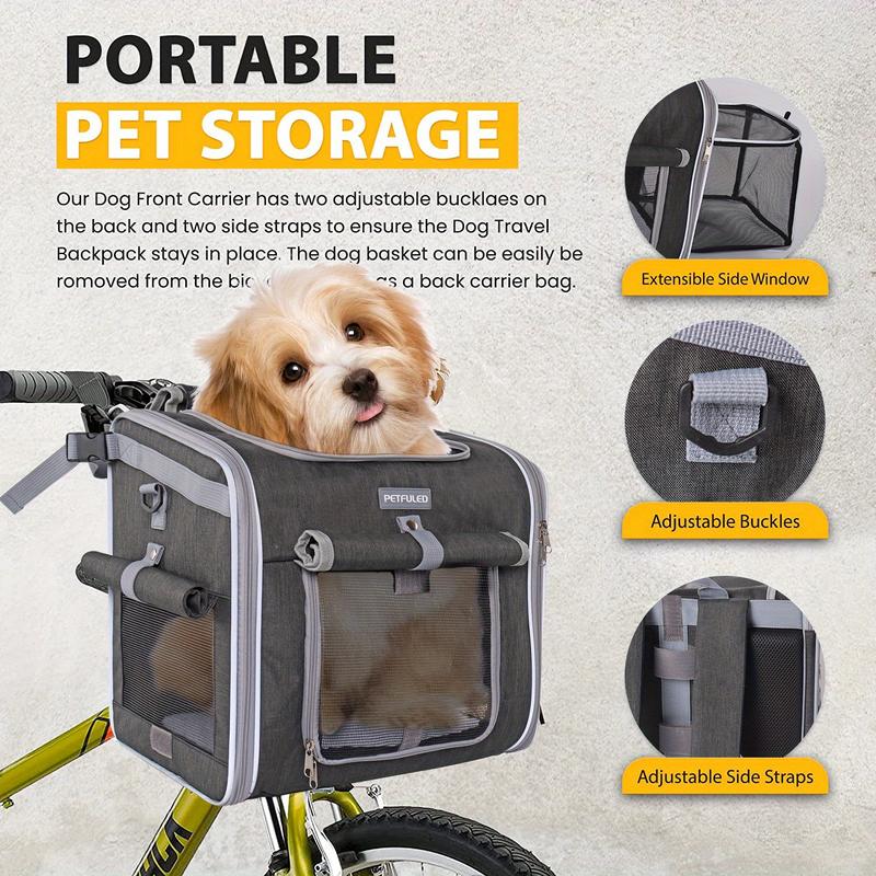 15 Lbs Expandable Soft-Sided Pet Carrier Backpack - 4 Open Doors, Collapsible, Quick Release Dog Bike Seat, 4 Mesh Windows, Ventilated, Reflective, Durable, Easy to Install, Portable Dog Bike Basket for Small Dogs, Cats, Puppies