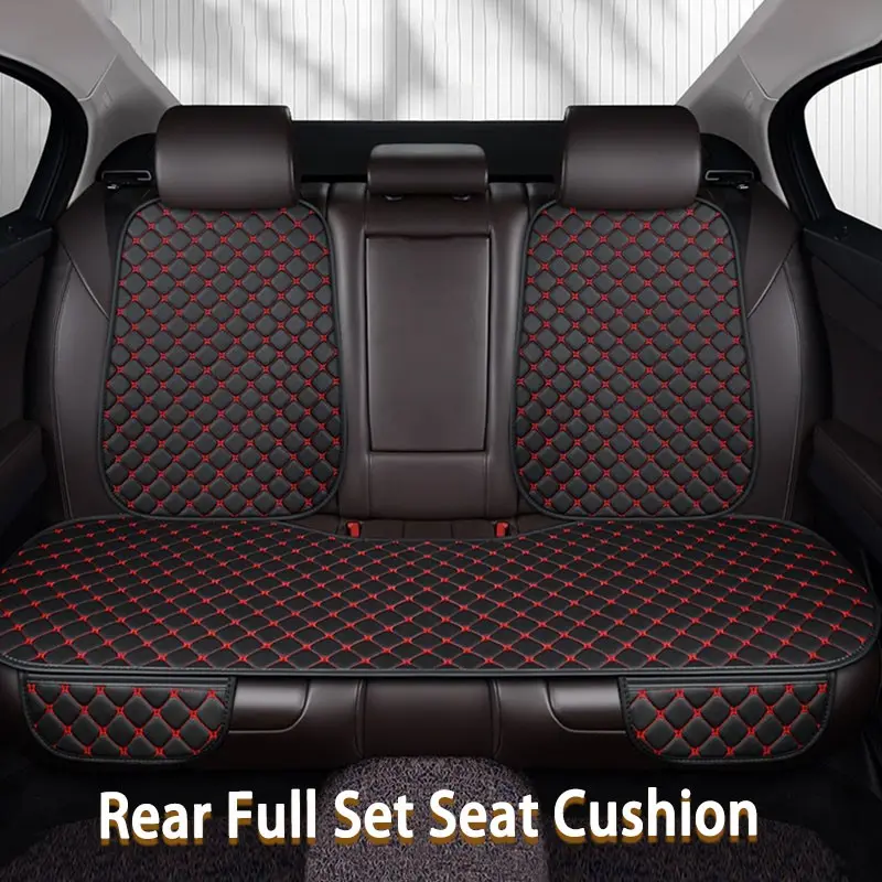 Universal Rear Seat Cushion Set, Rhombus Leather, Full Coverage Split Soft Pad with Side Pockets, Anti-Slip Comfort Design for Most Cars