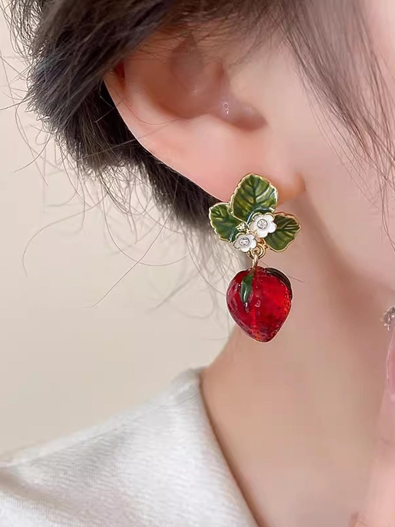 Cute Strawberry Design Dangle Earrings, Fashionable Jewelry for Women, Daily Clothing Decor, Trendy All-match & Exquisite Jewelry for Birthday Gift