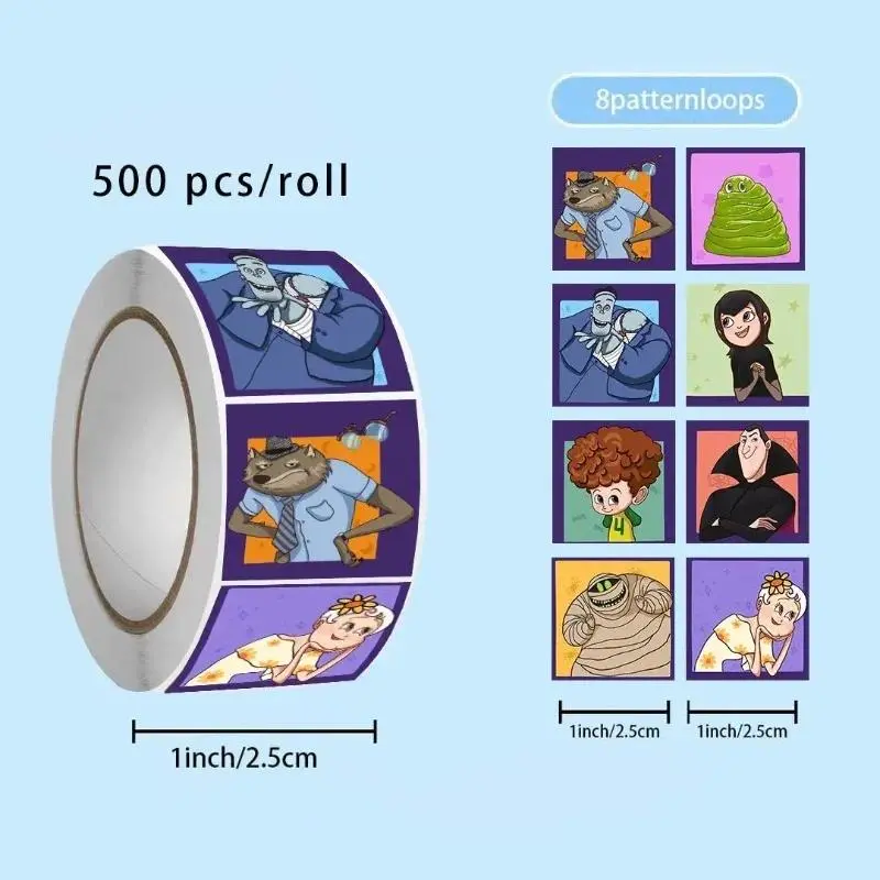 500pcs/roll Hot New Hotel Transylvania Stickers Kawaii Paster Stationery Envelope Sealing Label Decoration Classic Toys Gifts
