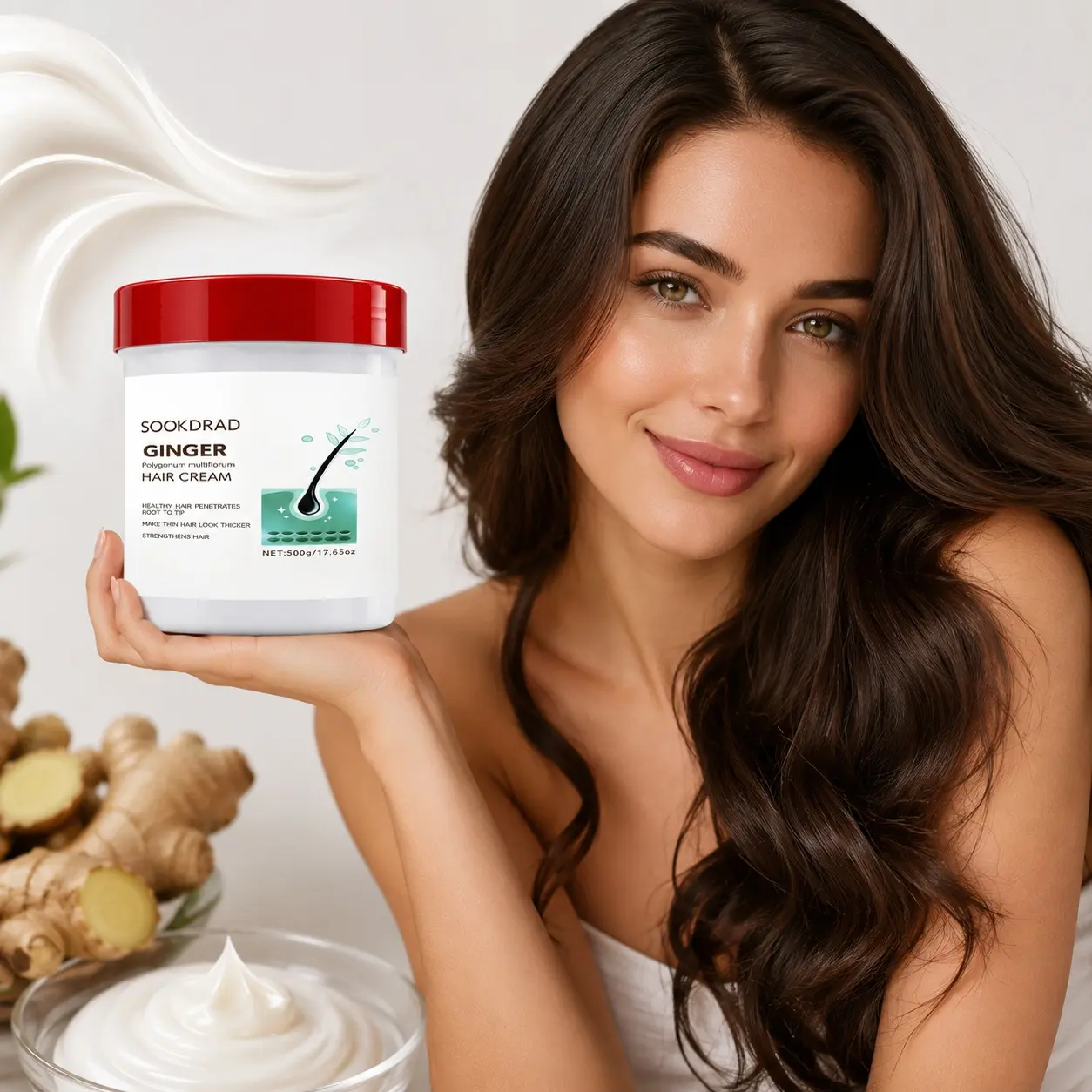 Ginger Hair Cream, Polygonum Multiflorum, Healthy Hair Root to Tip, Thicken Thin Hair, Strengthen Hair, 500g