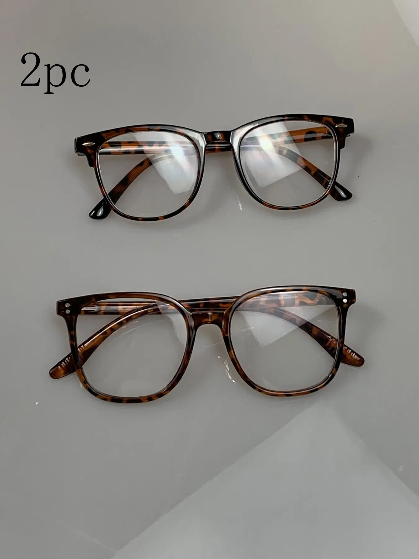 2pc Leopard Print Square Frame Glasses for Women, Blue Light Blocking Plain Eyeglasses, Versatile Fashionable Style, Natural Look, Lightweight Frame Design