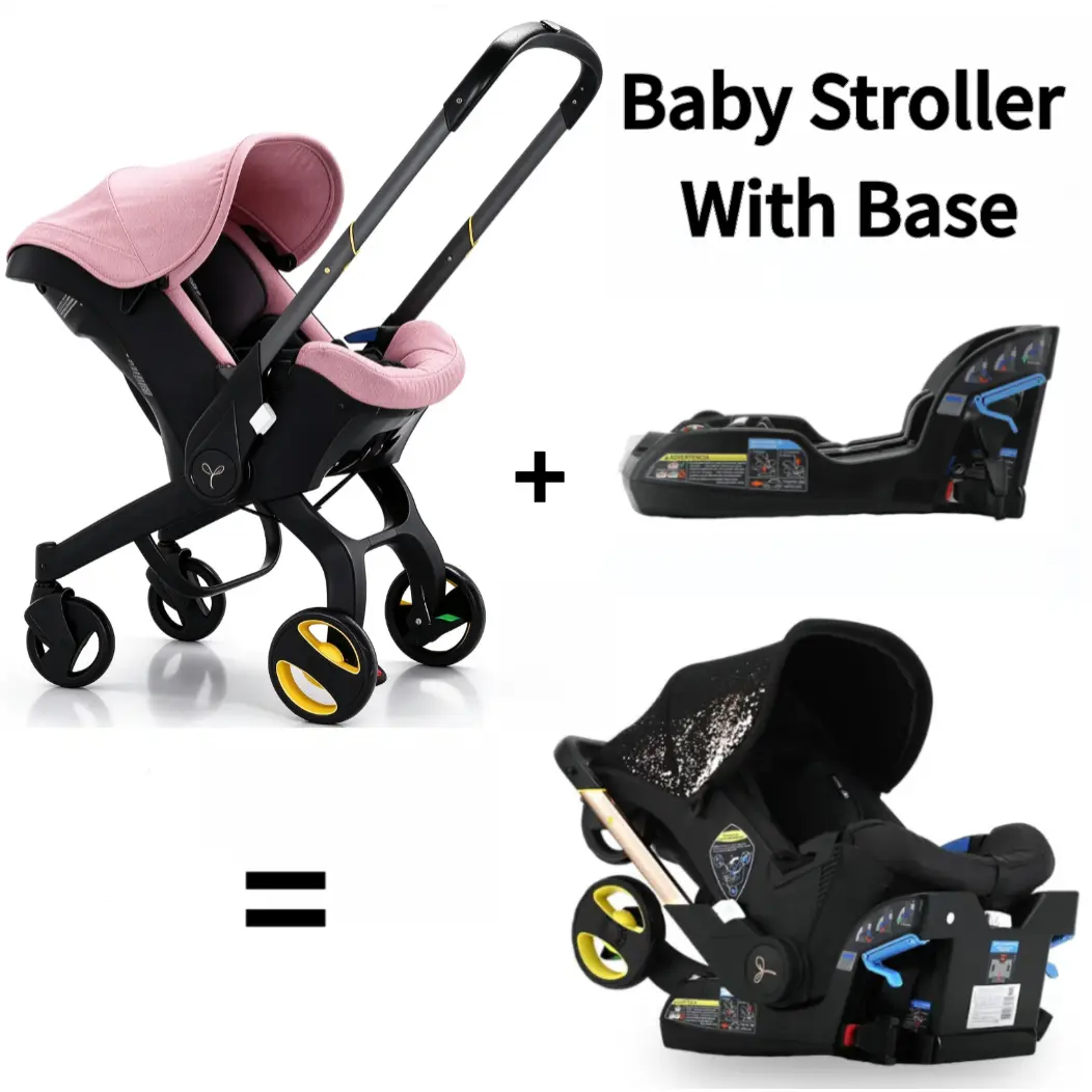 Multifunctional Baby Stroller with  Replacement Stroller Latch Base, Chest Clip & 5 Point Seat Belt, Reversible Handlebar, Safe Quick Install Latch Mount Compatible with All-in-One Convertible Stroller & Car Seat,2 in 1 baby stroller with car seat
