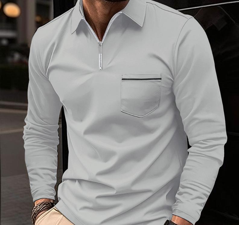 This men's solid color polo shirt with a zip-up collar and made of polyester-cotton blend is an ideal choice for casual wear in spring and summer.