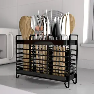 Utensil Holder, Silverware Organizer Holder, Counter Drainer Basket Cutlery for Flatware,,, and, Stainless Utensil Drying Rack with Drain Tray (3 Cells)