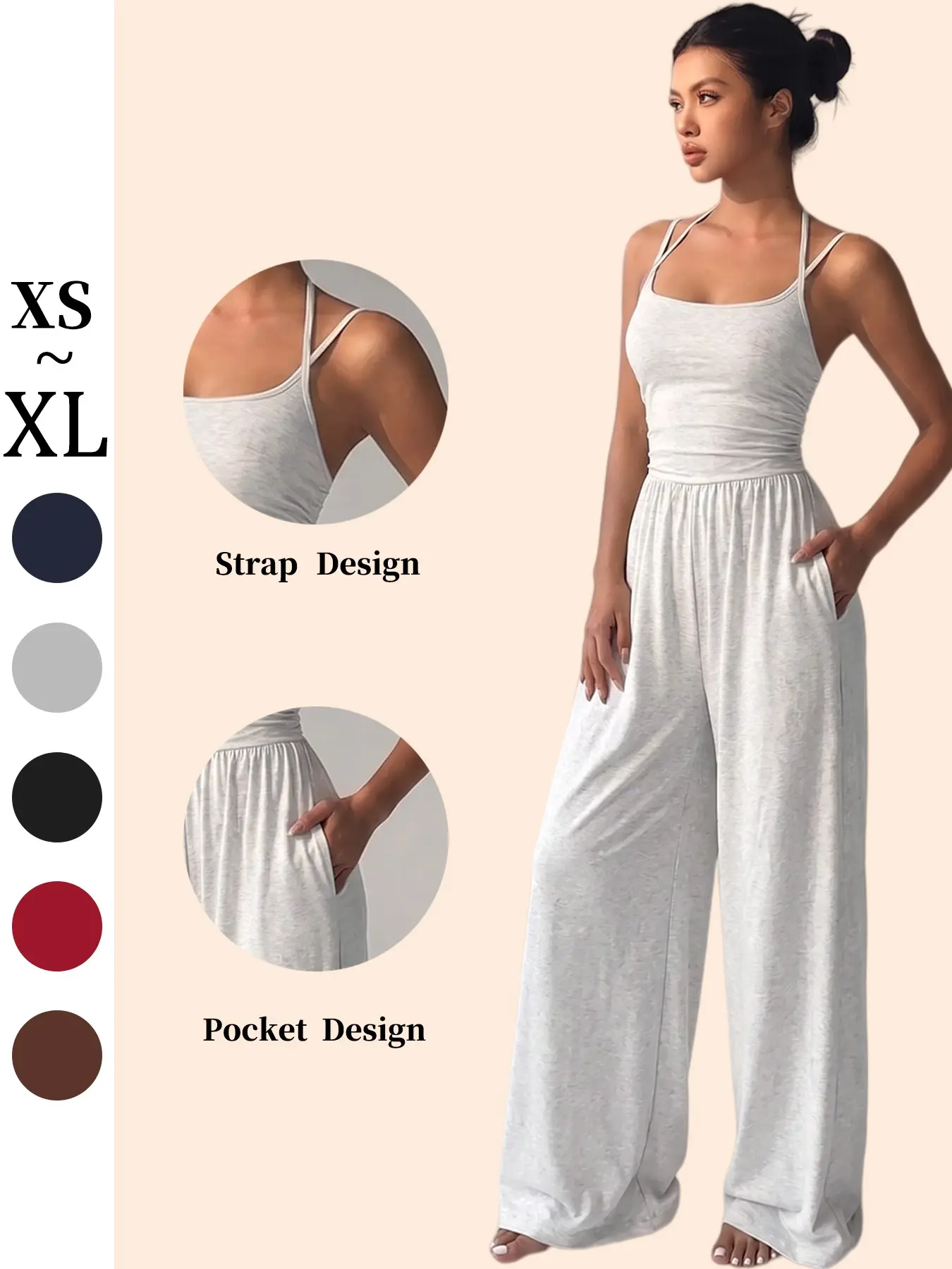 Women's Lounge Jumpsuit, Sleeveless Square Neck Wide Leg Pajama Jumpsuit with Pockets, Soft Stretchy Comfy One Piece Loungewear, Relaxed Fit Homewear for Women,Spring Summer Fall