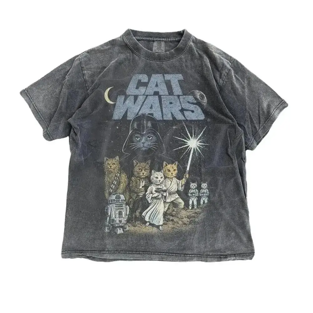 Vintage Cat Wars Funny 90s Graphic Shirt, Retro Space Cat Comfort Tee, Funny Cat Warrior Shirt, Cat Lovers Gift, Sci-fi Top, Nerdy Cat Tee Soft Cotton Classic Clothes Fashion Garment T-Shirt Soft Classic Clothes