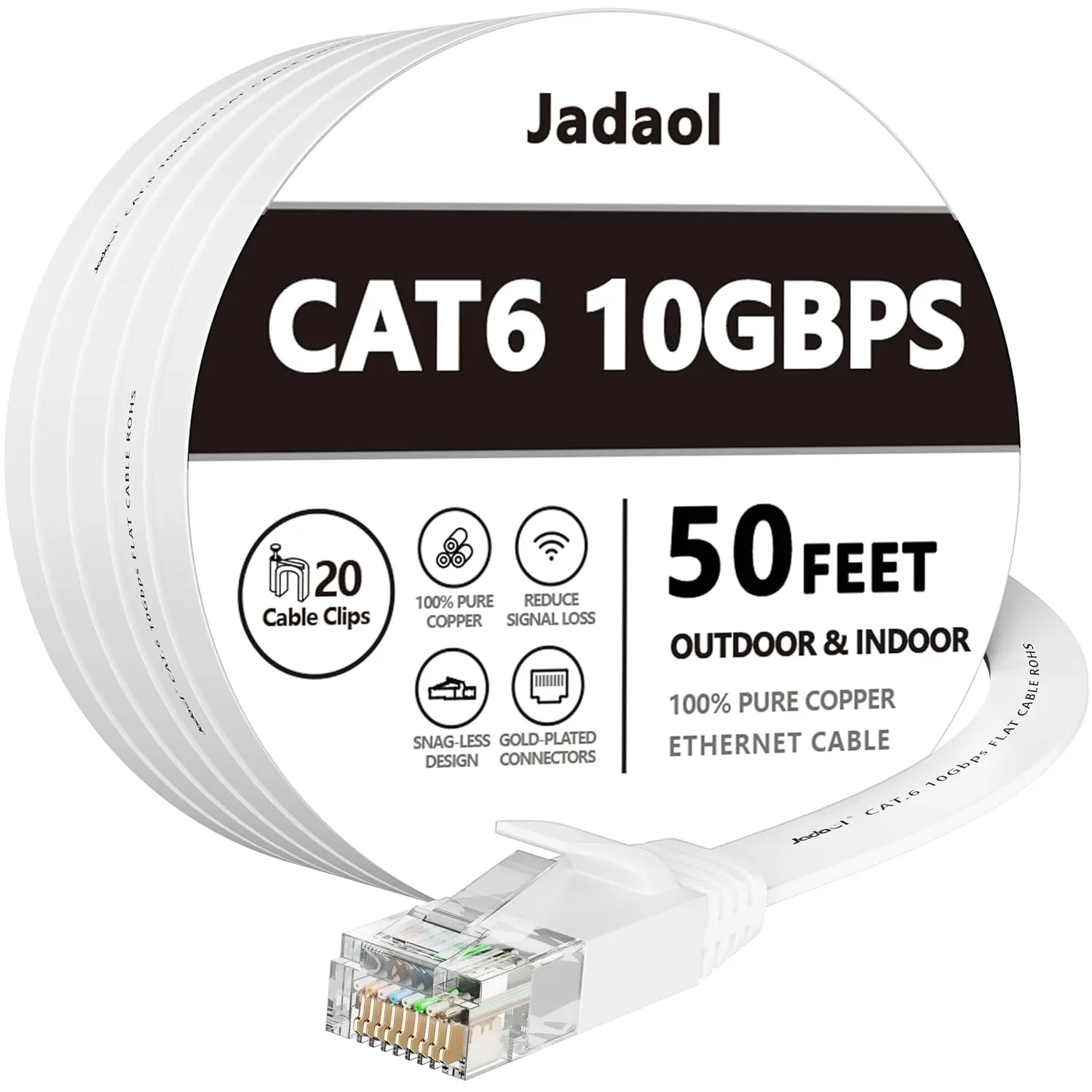 Cat 6 Ethernet Cable 50 ft White, 10Gbps High Speed Flat RJ45 LAN Patch Cable, Support Cat7 Cat8 Network, Internet Cord for Router, Modem, Switch, Gaming Consoles, PC, Streaming Devices