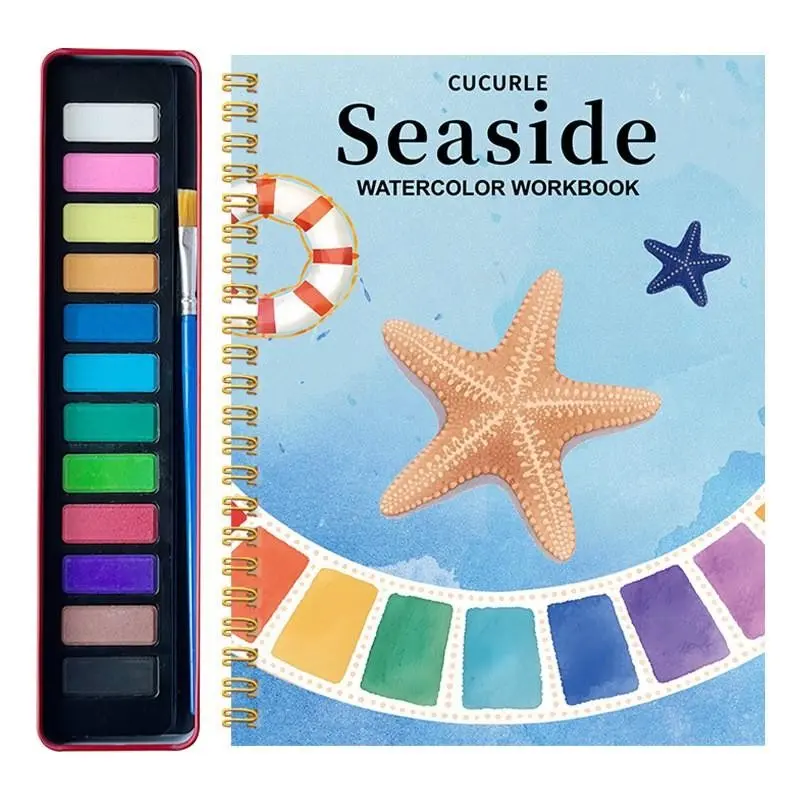 Animal watercolor painting workbook, featuring a set of 12 colors of paints and brushes, accompanied by a simple and easy-to-understand painting guide suitable for beginners, perfect for children and adults, DIY Painting Supplies