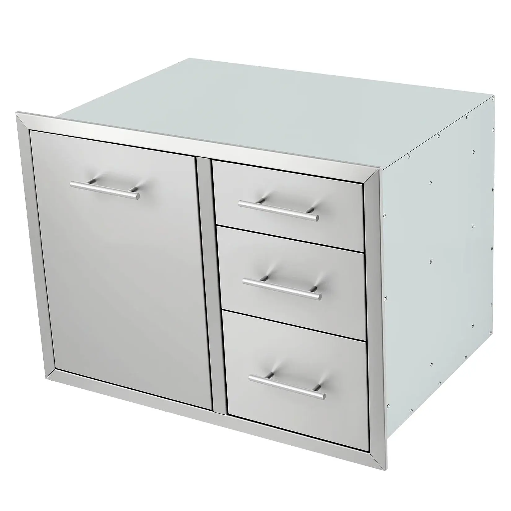 Durable Stainless Steel Outdoor Kitchen Cabinet – 3 Storage Drawers & Single Access Door – Weatherproof Patio Storage for BBQ Grill Station