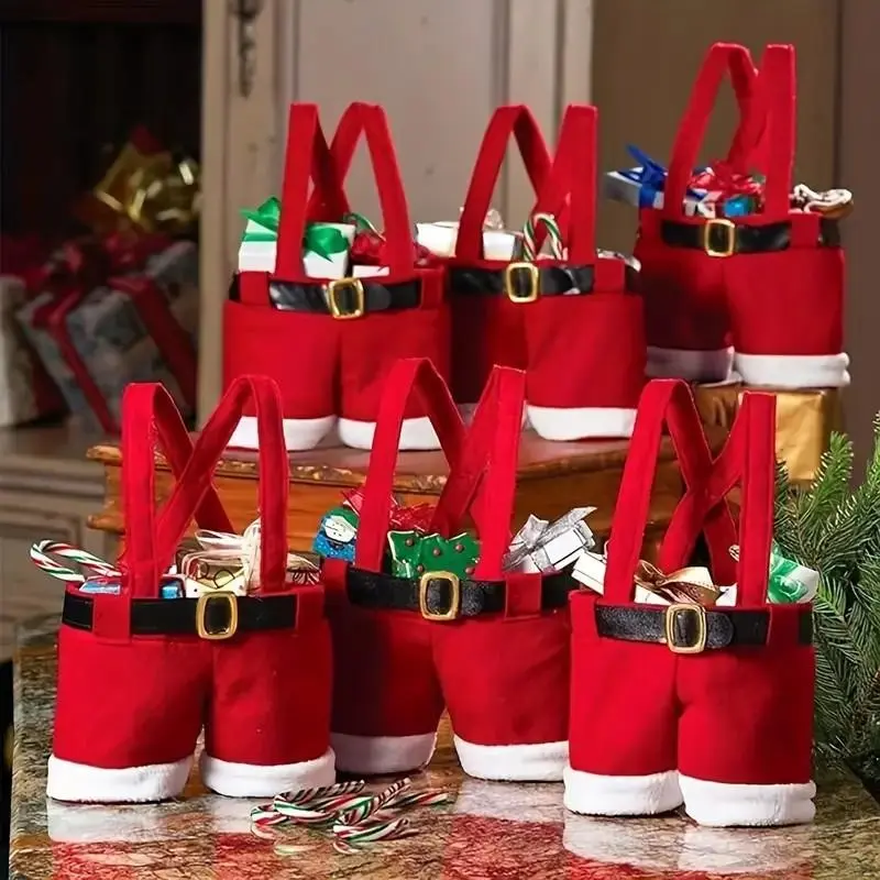 6 Christmas Claus Pants Candy Bags, Portable Gift Bags with Handles, Party Small Gift Bags, Snack Bags, Wedding Gift Wrapping, Festive Atmosphere