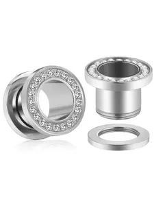 3-16mm Gauges for Ears 316L Surgical Steel Mirror Finish Single Flared Tunnels Plugs Earrings Hollow Internally Threaded Diamond Ear Gauges for Women Men Silver Black Gold 1 Pairs