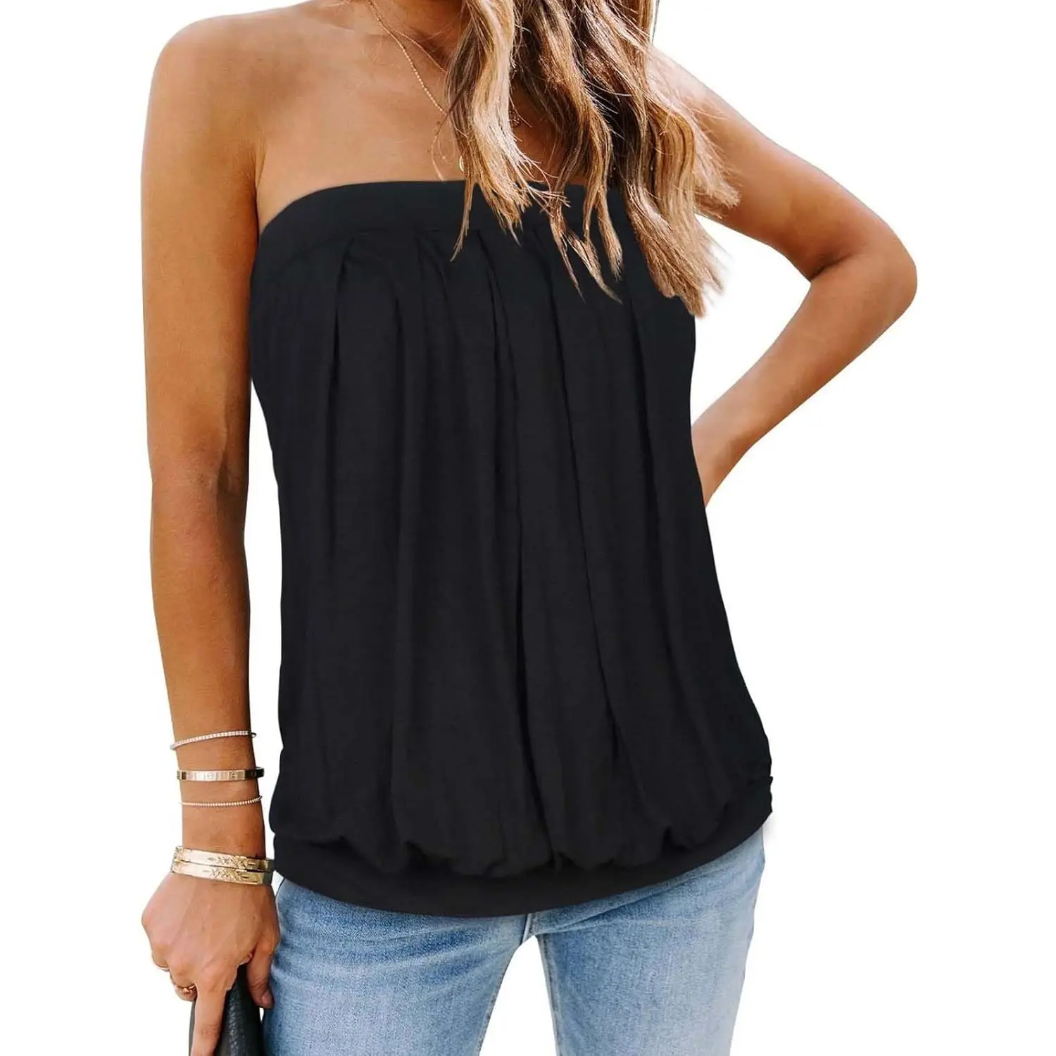 Women's Basic Comfortable Strapless Tube Top - 2026 Summer Casual Bandeau Tank Tunic Shirt with Fit for Pairing with Jeans, Skirts, Sleeveless, Spandex, Style, Soft Wear, Lady, Blouse, Off Shoulder, Fitted