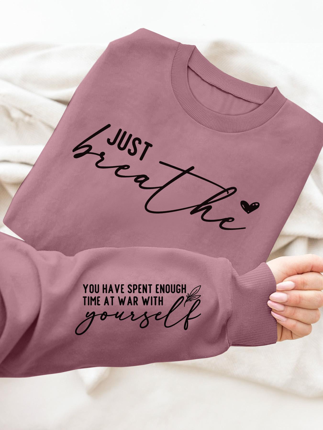 Women's Letter & Heart Print Pullover Sweatshirt, Casual Long Sleeve Crew Neck Sweatshirt for Fall & Winter, Women's Clothes for Daily Wear