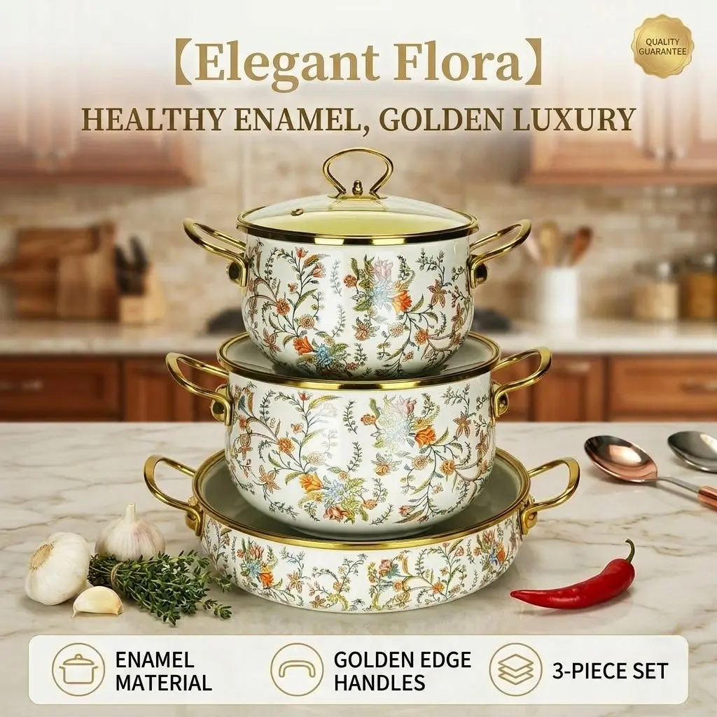 3pcs Handmade Thick Enamel Soup Pots, Multi-Functional Cooking Set, Large Capacity, Easy Clean, Compatible with Gas and Electric Stoves