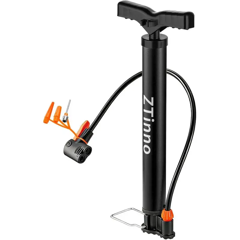 Outdoor Cycling Classic Pump, Portable Bicycle Floor Pump with Dual Presta-Schrader Valves, Attached Ball Needles for Bike Tires & Balls, Dual Valves