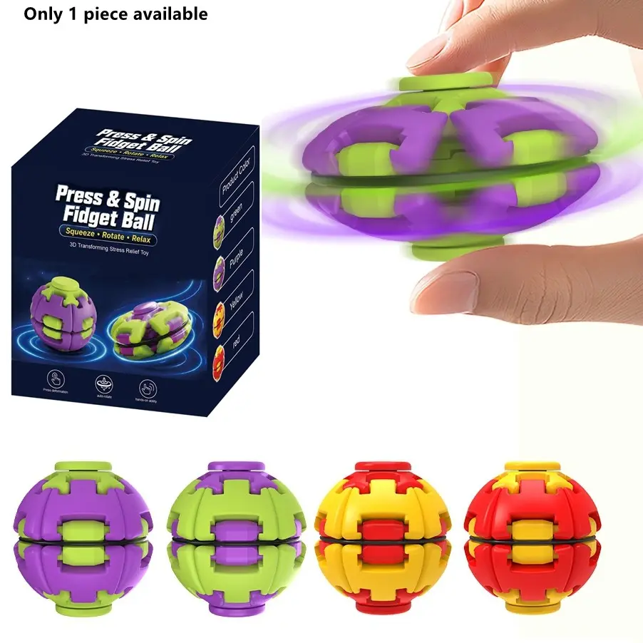 Press Spin Stress Ball, Finger Spinner Toy, Fun Portable Desk Fidget, Office Companion, Easy to Carry, Relaxing Handheld Game, Stress Relief Fidget