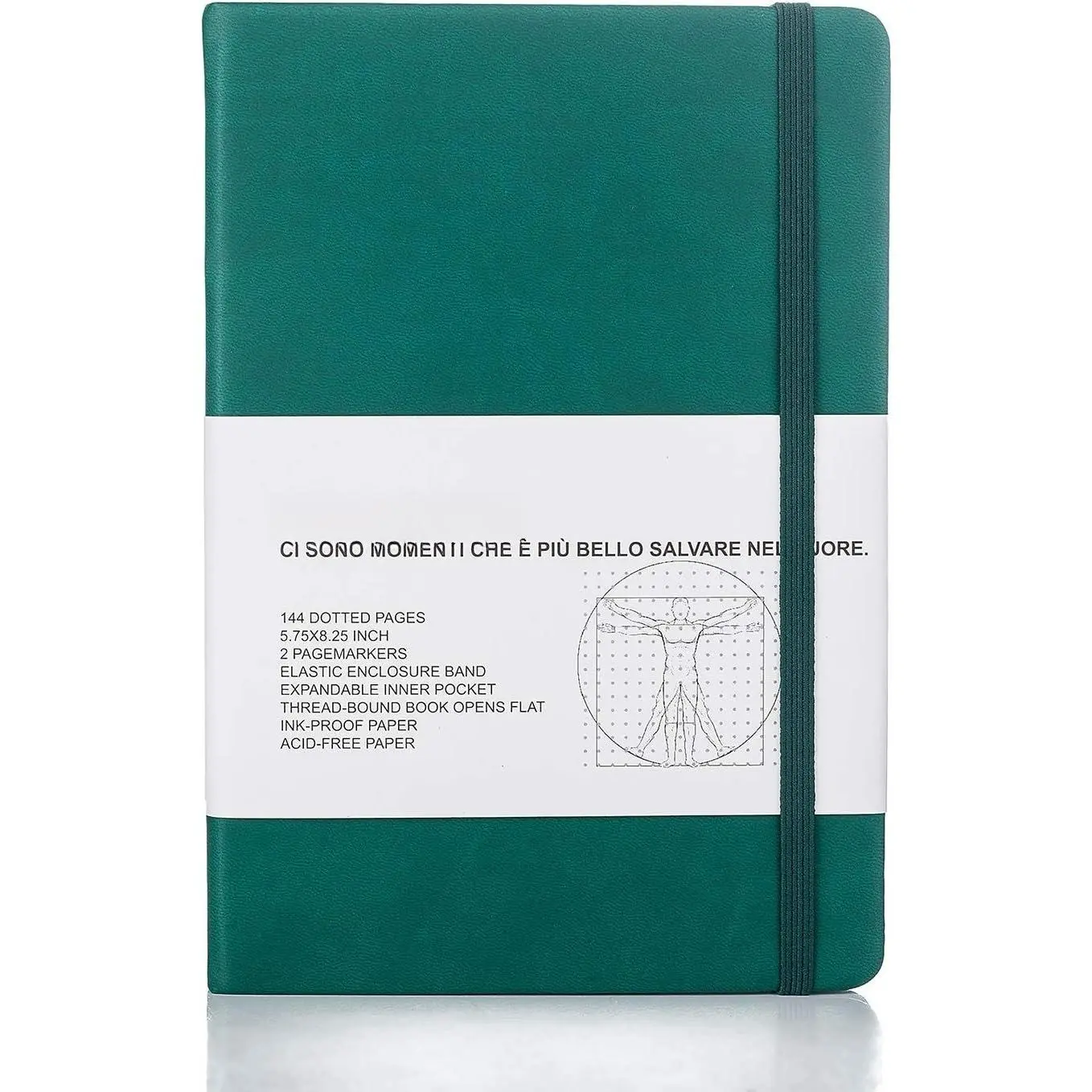 Classic Dotted Grid  Notebook Journal Dot Hard Cover A5  80gsm Thick Acid-Free Paper with Fine Inner Pocket Faux Leather Office School Supplies 144 Pages Desgned in Florence