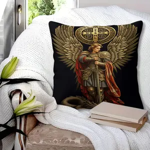 Saint Michael Archangel Throw Pillow with Insert, Religious Warrior Angel Slaying Dragon Print Cushion, Catholic Christian Faith Decorative Pillow, 18×18 inch Zipper Closure, Gift Choice