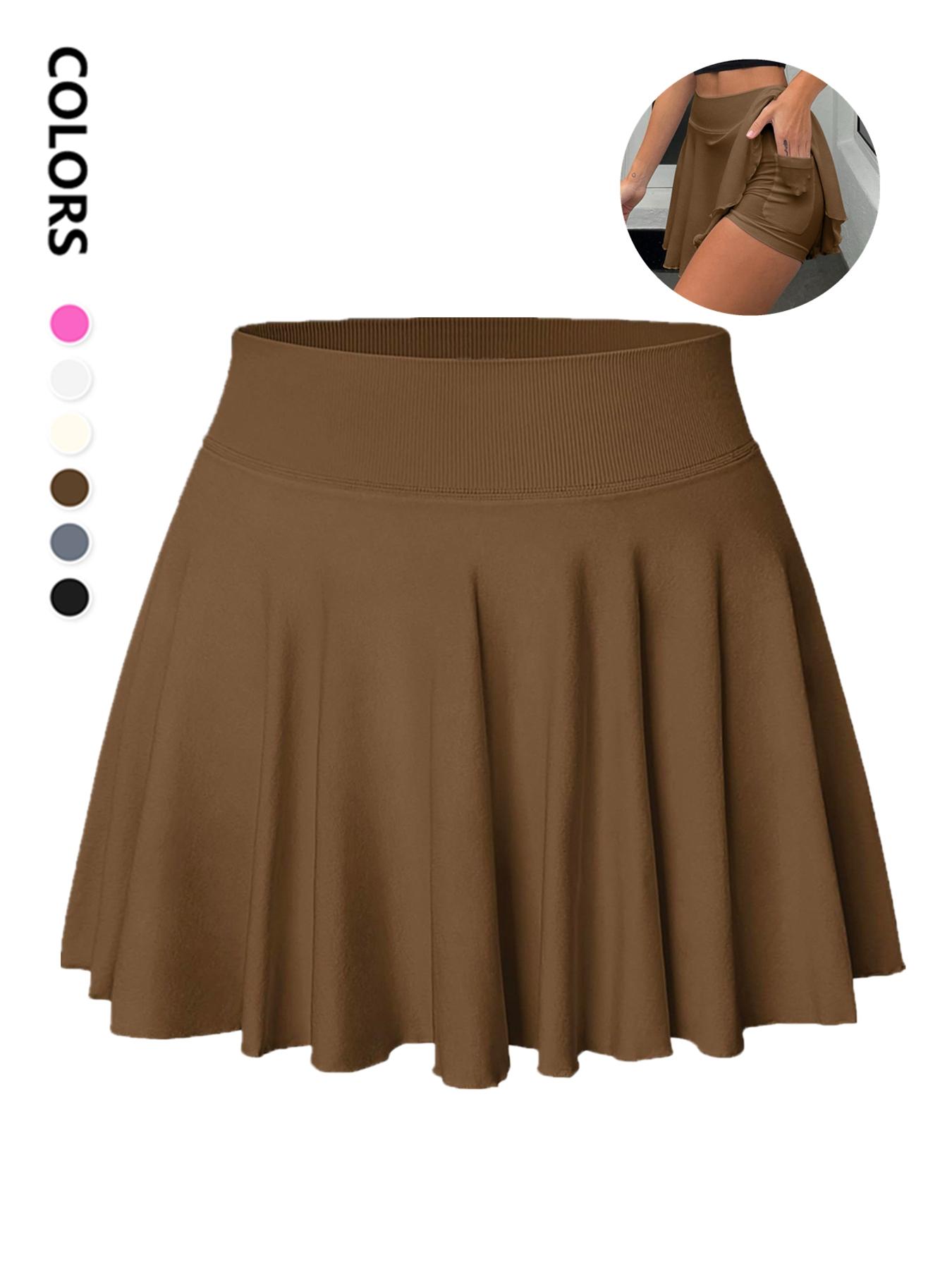 Women's Solid Color 2 in 1 High Waist Pocket Sports Skort, Casual Sporty Skort, Casual Comfy Breathable Skort for Tennis Golf, Ladies Sportswear for All Seasons