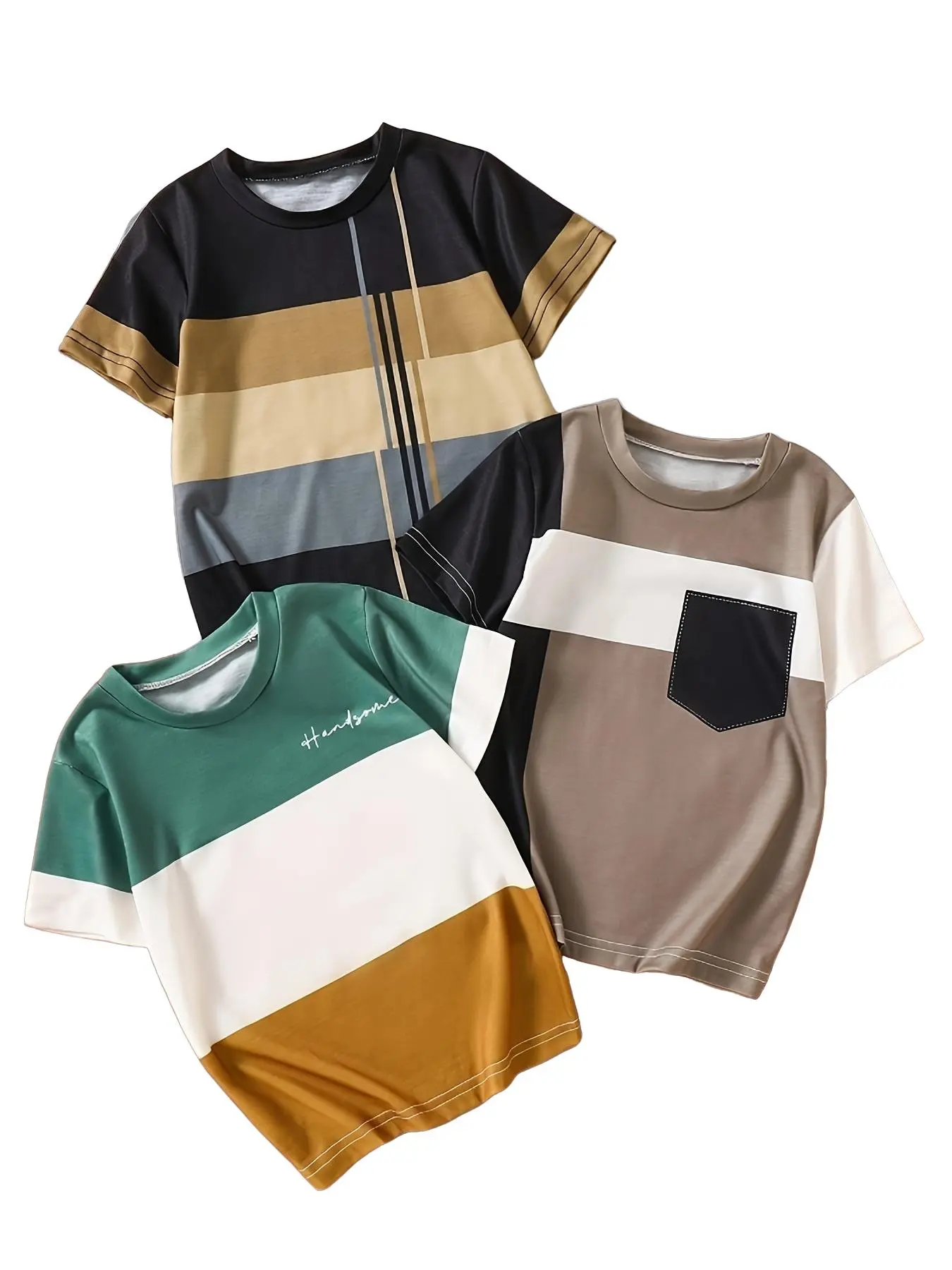 3-Pack Boys' Striped Short Sleeve Shirts, Comfortable Casual Wear, Fashion Shirt, Daily Wear Shirts, Perfect for Summer, School Events, Outdoor Activities, Great Gift Idea