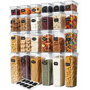 Plastic Airtight Food Storage Containers Sets with Lids – 24 Pack BPA-Free Kitchen Pantry Organizers and Storage for Cereal, Flour, Sugar & Dry Food (Clear)