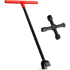 Water Meter Key 16 inch Enforced Steel T-Handle With 4-way Multi-Functional   Key