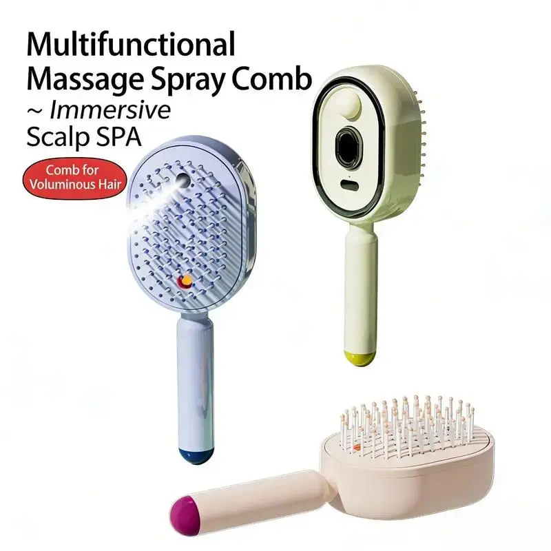 Nectarbellis Electric Spray Air Cushion Massage Comb, Essential Oil Mist Hair Care Detangling Brush, Self-Cleaning Anti-Tangle, Anti-Static Volumizing Aromatherapy Comb for Daily Use& Home Spa, Daily Hair Tool, Smooths Frizz& Flyaways