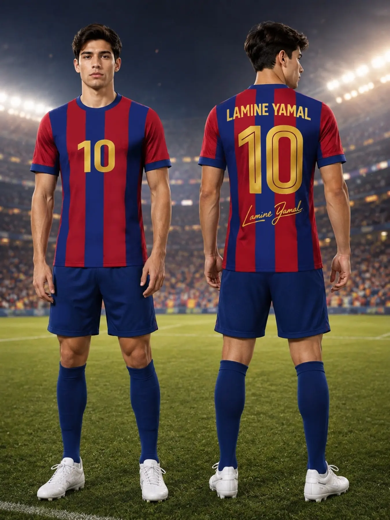 Lamine Yamal 10 Classic Striped Soccer Jersey, Unisex Quick-Dry T-Shirt, Casual  Sleeve Top, All Seasons Loose-Fit Clothing