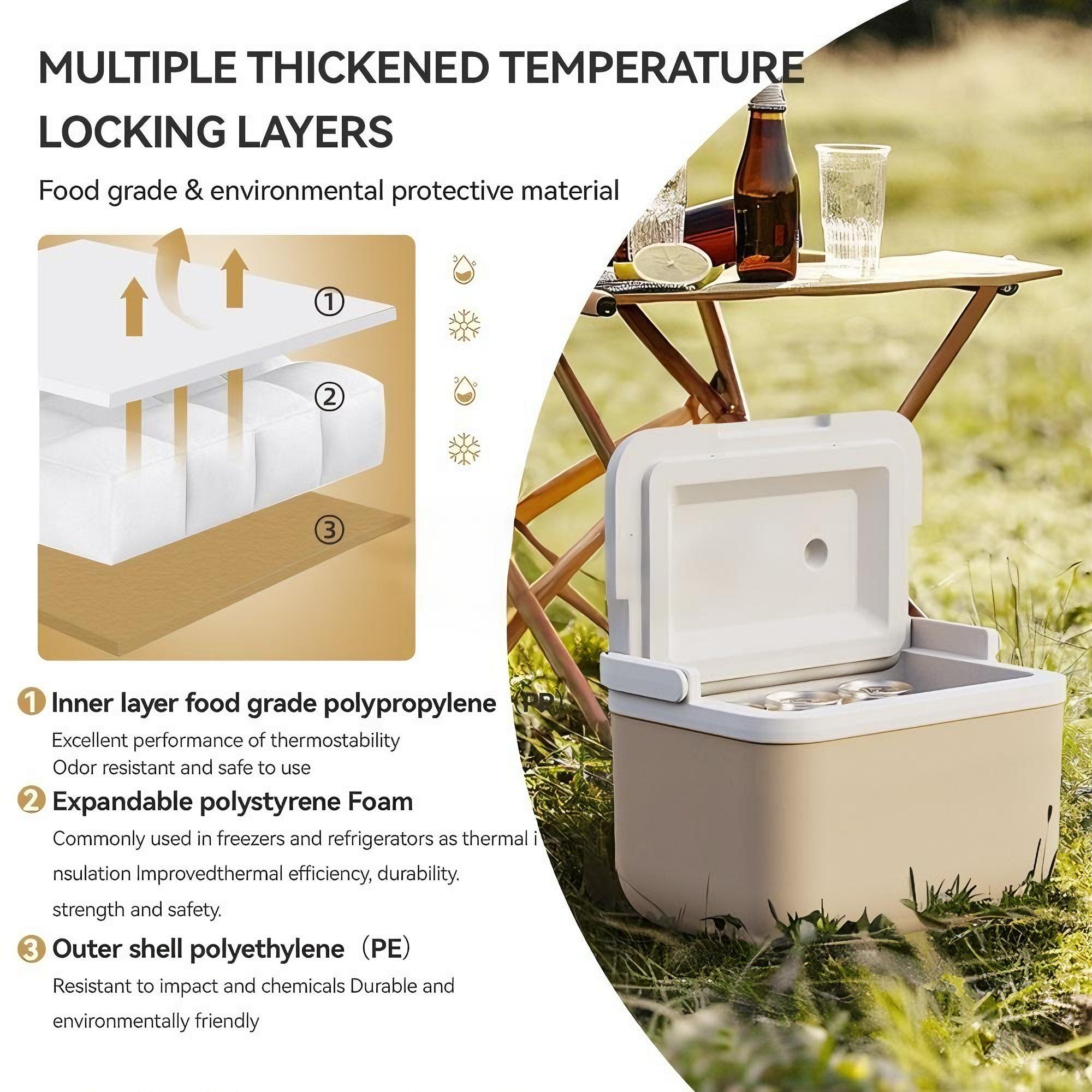 Portable Outdoor Cooler, Camping Cooler, Durable PU Material Cooler Box, Suitable for All Ages and Outdoor Activities