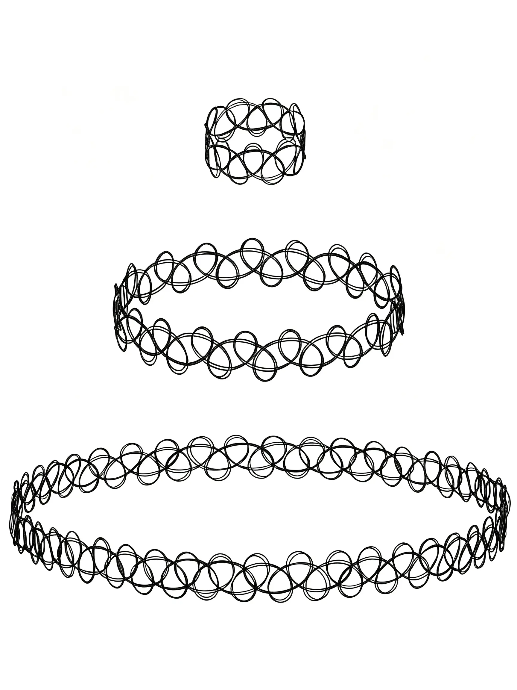 3 Pack Women Elastic Tattoo Wire Jewelry Set, Stretch Fake Tattoo Choker, Stackable Bracelets & Ring, Gothic Y2K Accessory for Rave Halloween