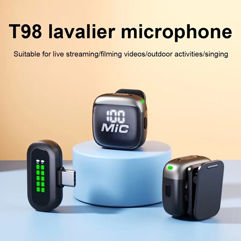 New Upgraded Button-Style Wireless Lapel Microphone with Extended Battery Life, Noise Reduction, Plug-And-Play Design, Volume Display, Suitable for Youtube, Video Recording, Vlogs, And Live Streaming