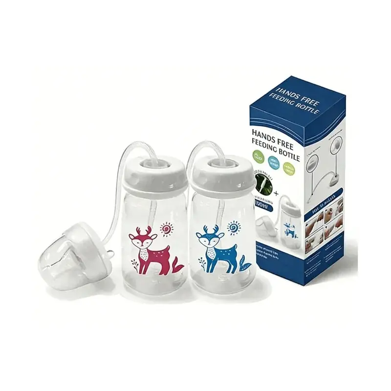 Multi-Size Hands-Free Baby Bottle with Straw, Anti-Choke Design, 150/240/300ml Optional, Night Feeding Hands-Free
