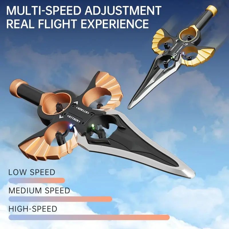 Remote Control Stunt Flying Sword Quadcopter, Anti-Collision Frame, 360° Rolling Stunt, LED Lighting, Altitude Hold, Easy Control, Complete Spare Parts Kit RC Aircraft Toy for Boys Gift