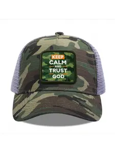 Keep Calm and Trust God Camouflage Mesh Baseball Cap for Men & Women - Adjustable Snapback Trucker Hat, Breathable Back for Hiking, Fishing, Camping, Golf & Casual Outdoor Attire Camouflage Random