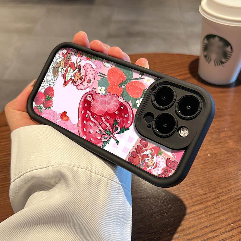 Strawberry Shortcake Pattern Phone Case, Soft Silicone, Fully Protected and Shockproof For iPhone 17 16 15 Pro Max 14 13 12 11 X Plus Air Pink Girl Mini
