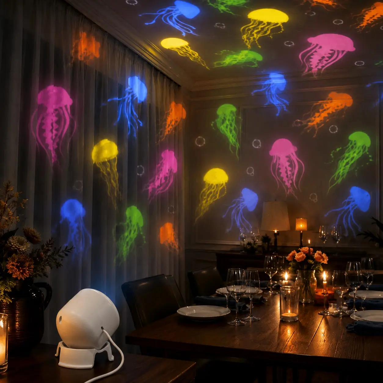 Dreamy Ocean Jellyfish Projector Lamp, USB Powered, Adjustable Angle, Creates Mystical Underwater Atmosphere, Ideal for Bedroom, Living Room, Party Room, Decorative Atmosphere Lamp