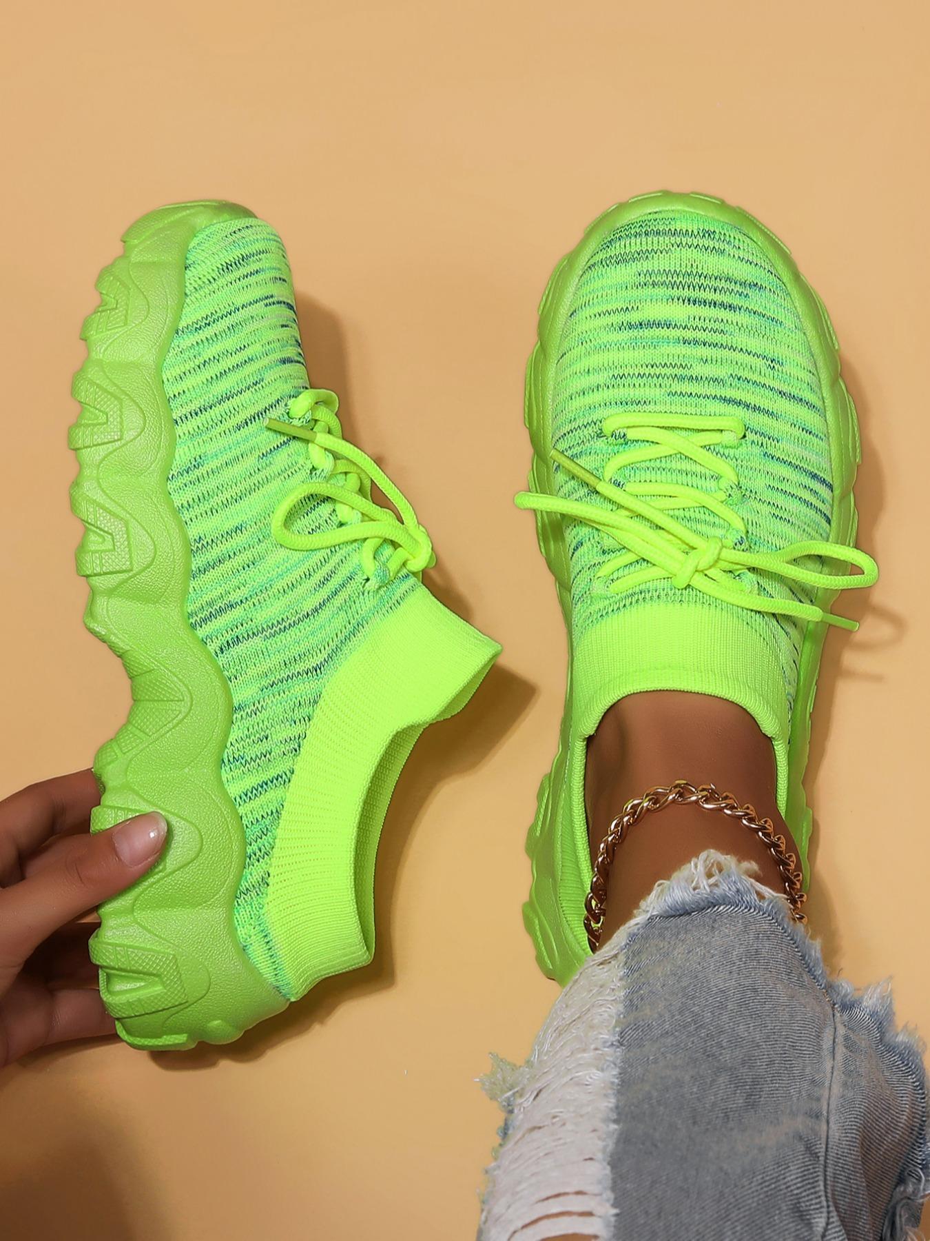 Women's Fashionable Lace Up Platform Sneakers, Knitted Running Shoes, Casual Comfortable Sports Running Shoes, Female All-match Round Toe Chunky Sneakers for Daily Wear