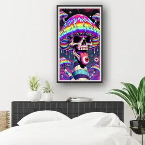 A piece of 2D flat frameless hand-made DIY diamond painting kit with psychedelic style, suitable for creative home decor in living room and bedroom, ideal for handcraft lovers to create unique wall art.